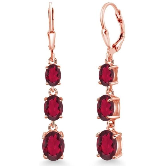 18K Rose Gold with 5.20 Cttw 3 Stone Ruby Red Mystic Topaz Leverback Earrings